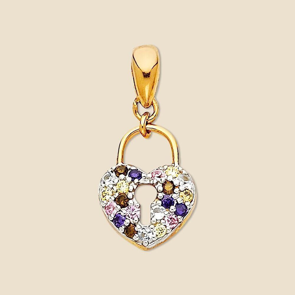 14k TwoTone Gold Multi Lock Pendant With Cz Stones